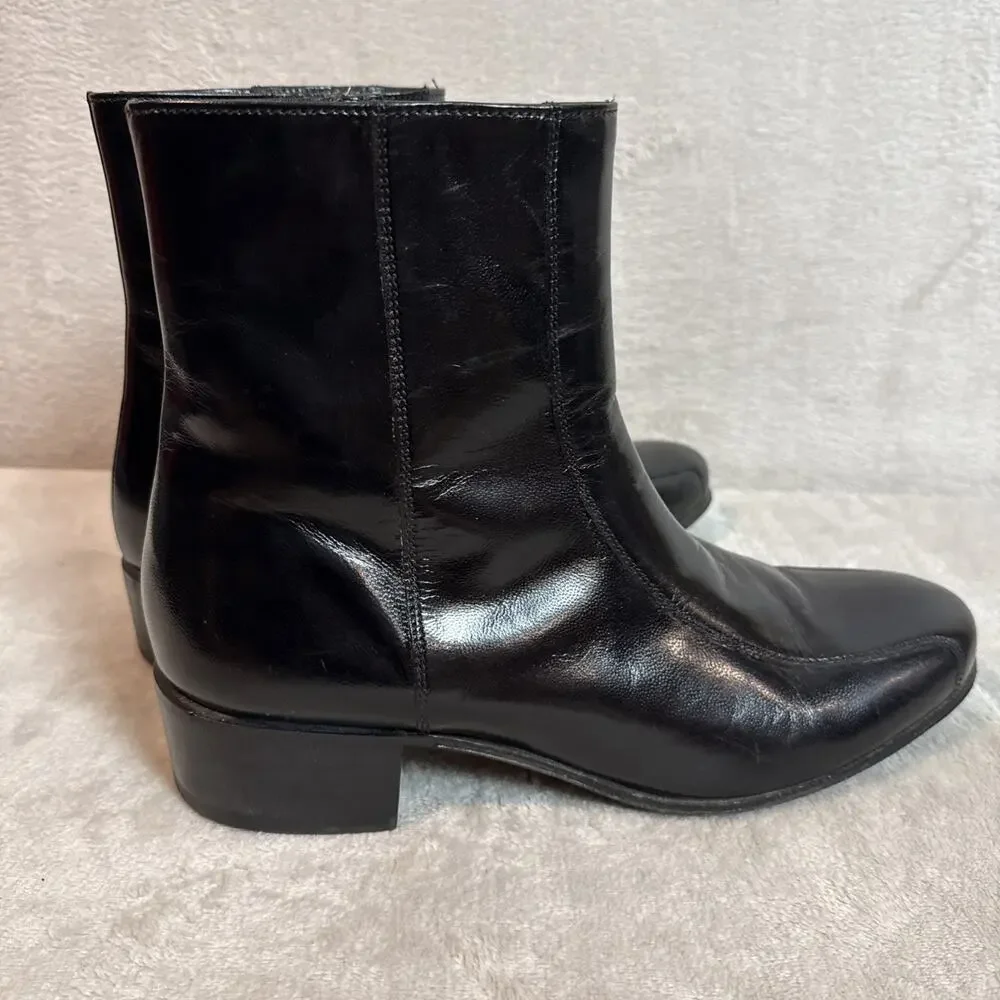 FLORSHEIM Vtg Beatle Ankle Boots Mens USA Sz 11 D Side Zip Black Leather Shoes